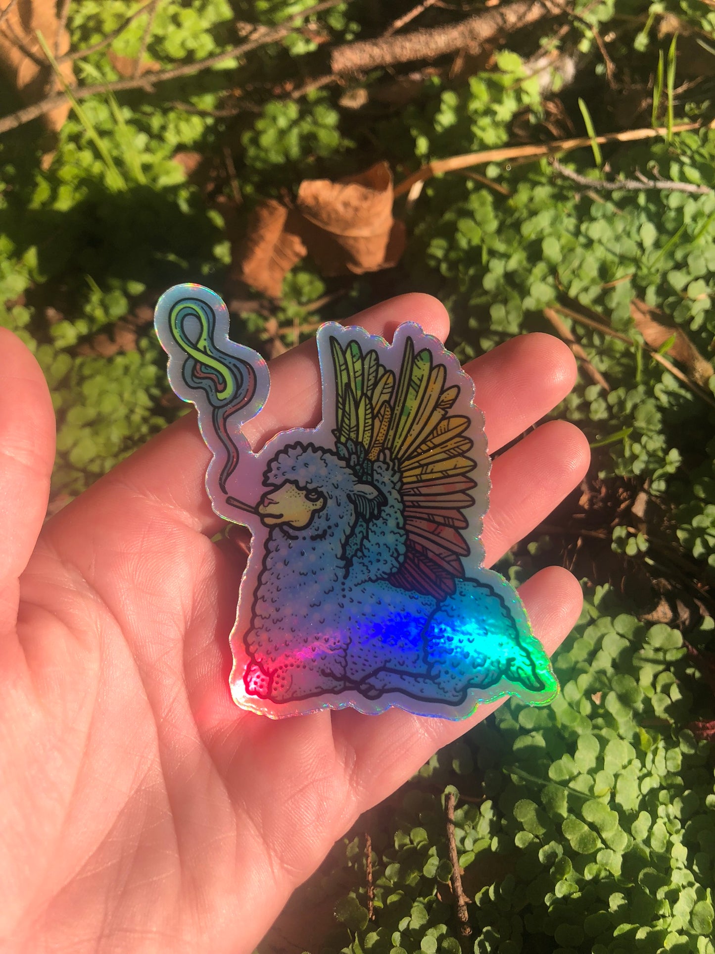 Llama be high on Pride Holographic Sticker