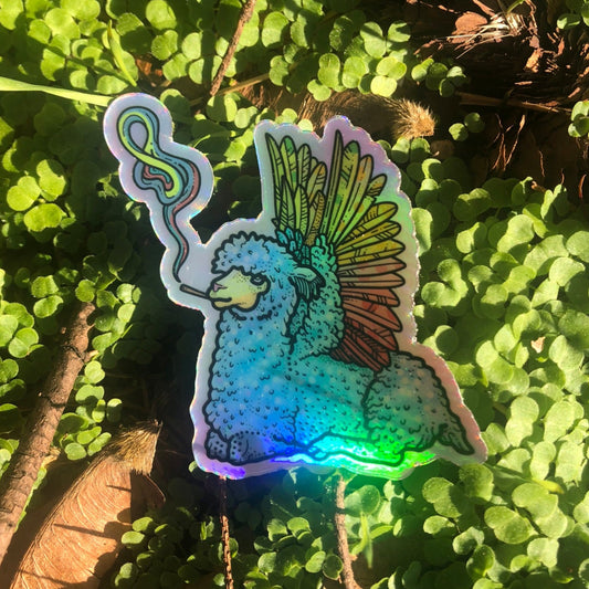 Llama be high on Pride Holographic Sticker