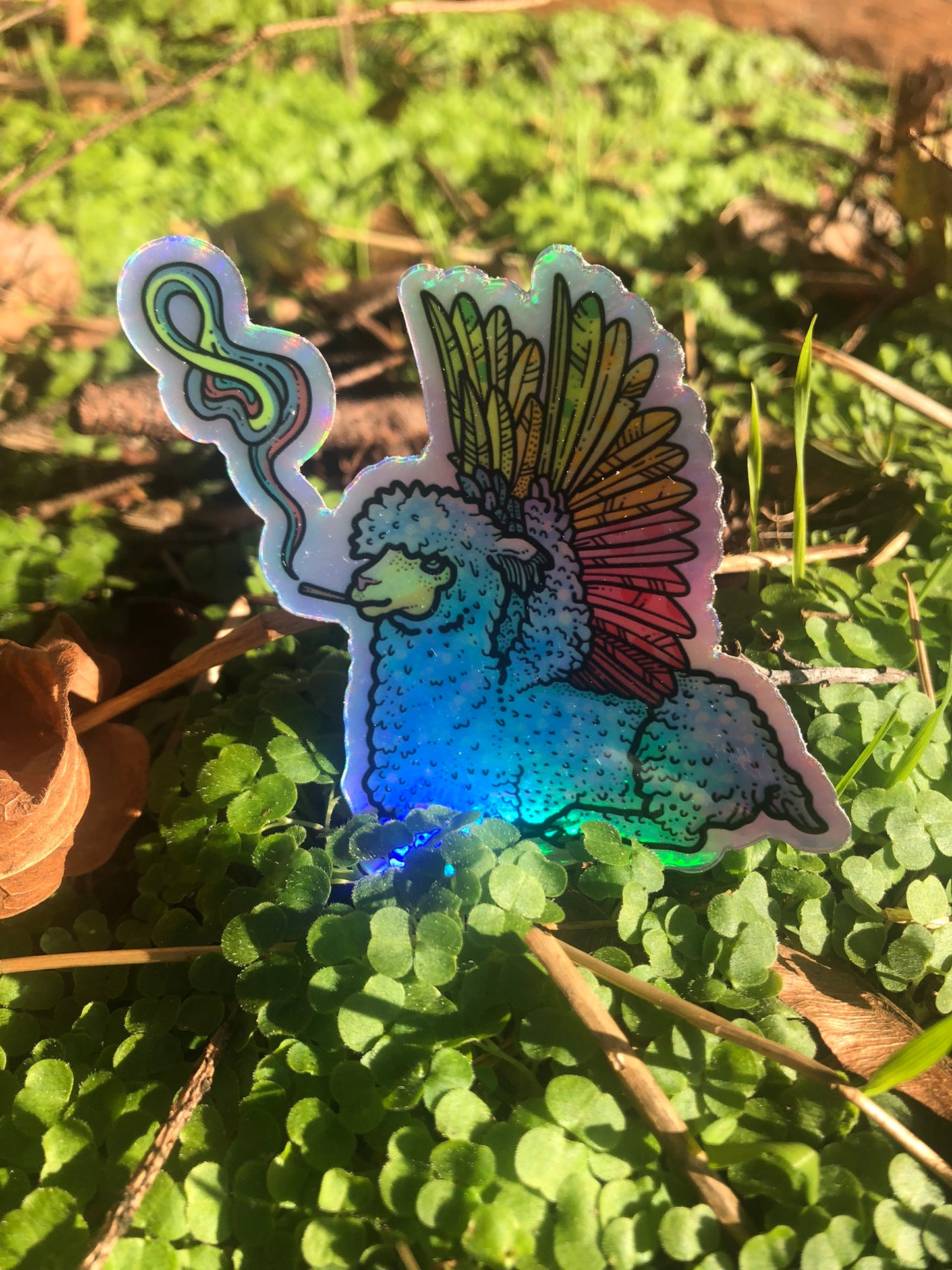 Llama be high on Pride Holographic Sticker