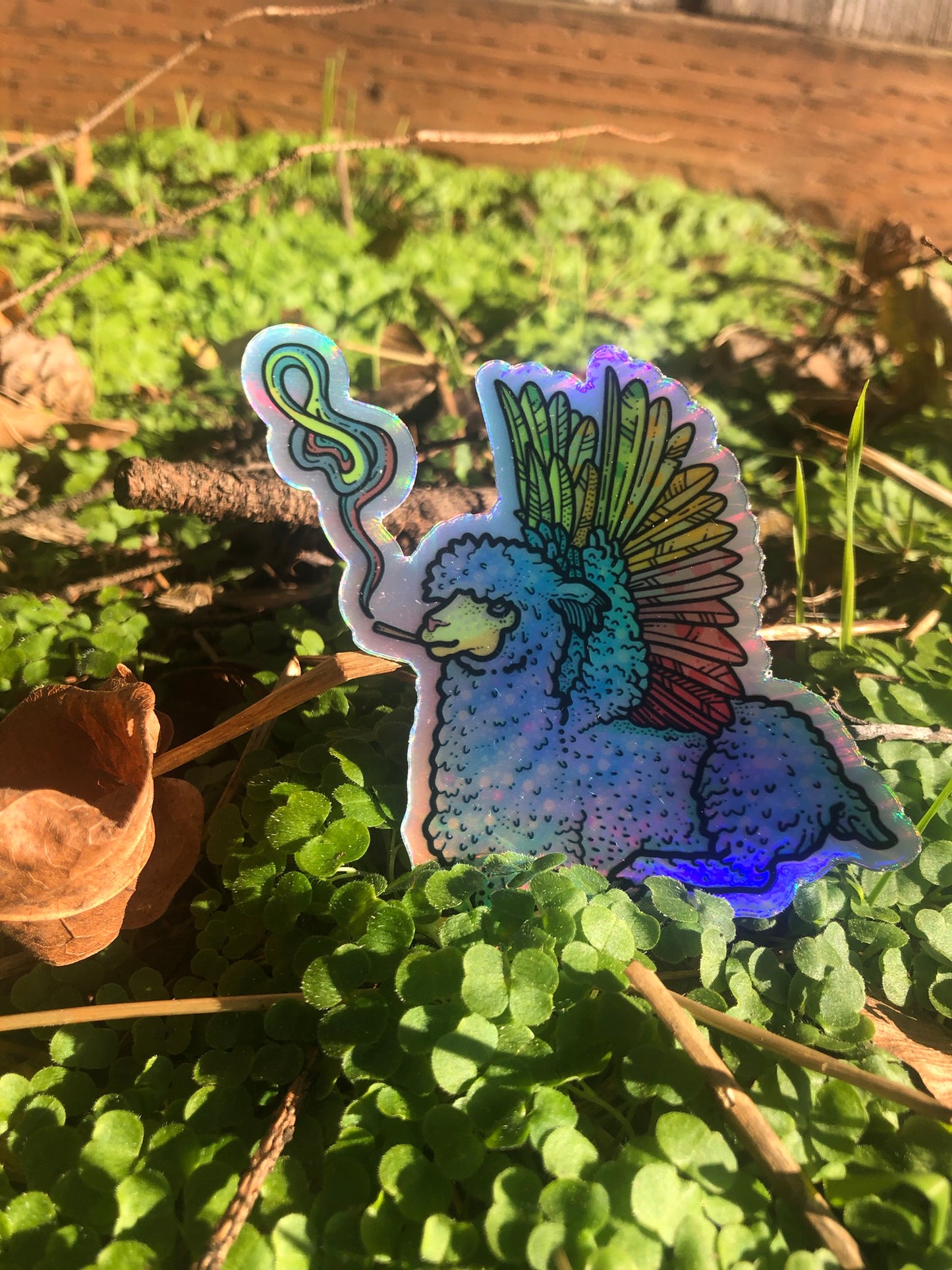 Llama be high on Pride Holographic Sticker